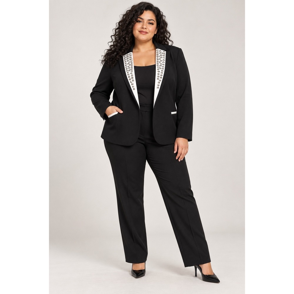 Tattoo Me Black Studded Lapel Blazer Contrast Trim Plus Size 3X Rocker Chic
